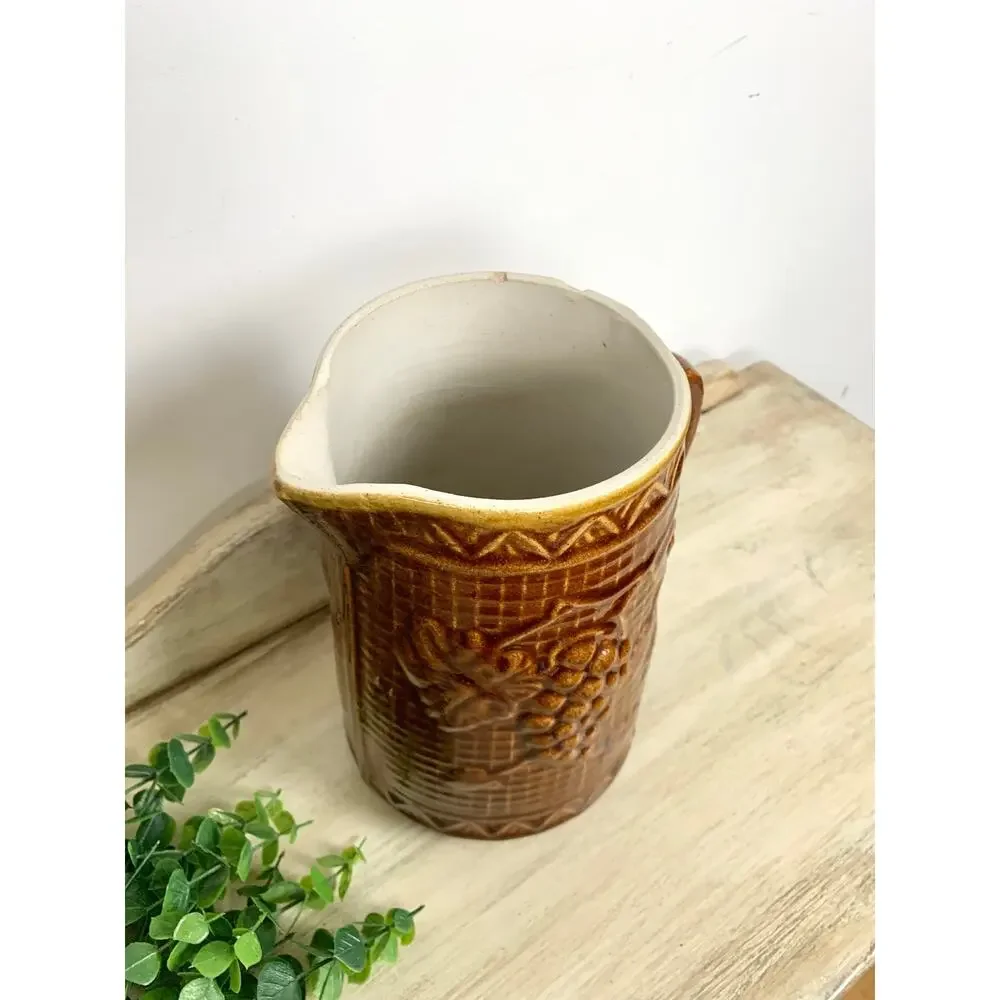 Antique North Star Stoneware Pitcher Brown Glaze Jug Vase Rustic Cottagecore